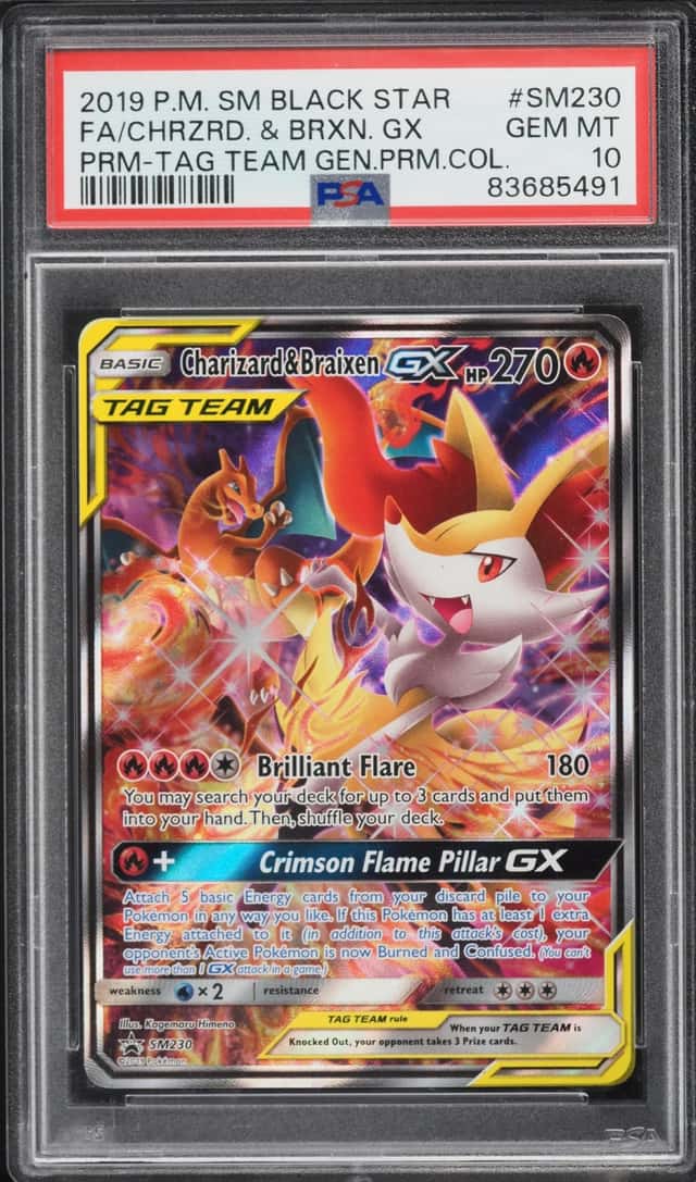 2019 Pokemon SM Promo Tag Team Generations Premium Full Art Charizard Braixen GX #SM230 PSA 10