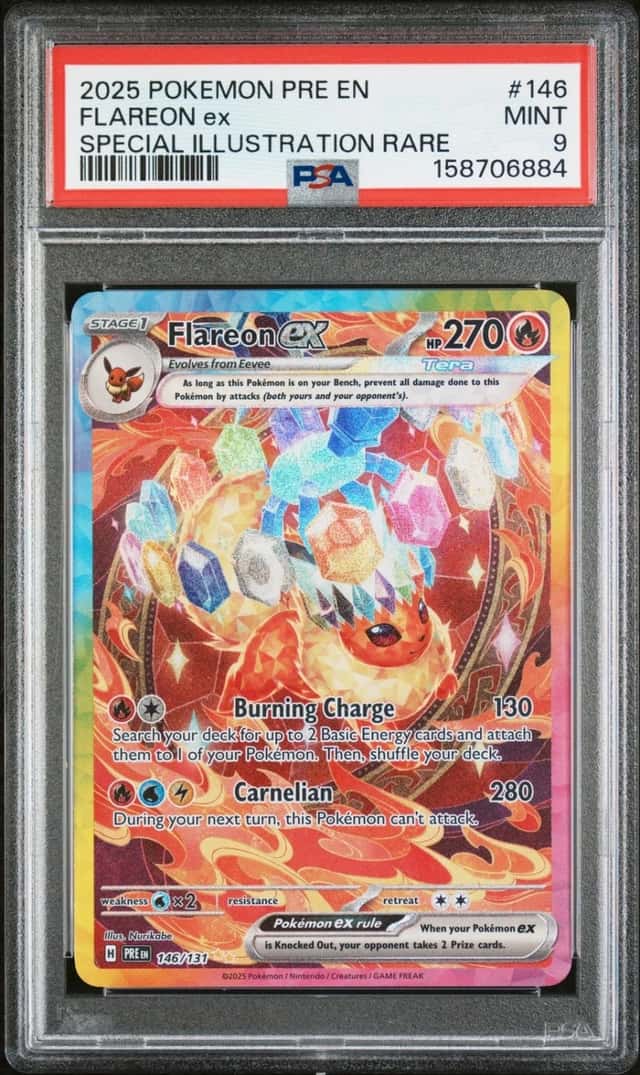 2025 POKEMON PRISMATIC EVOLUTIONS SPECIAL ILLUSTRATION RARE FLAREON EX PSA 9