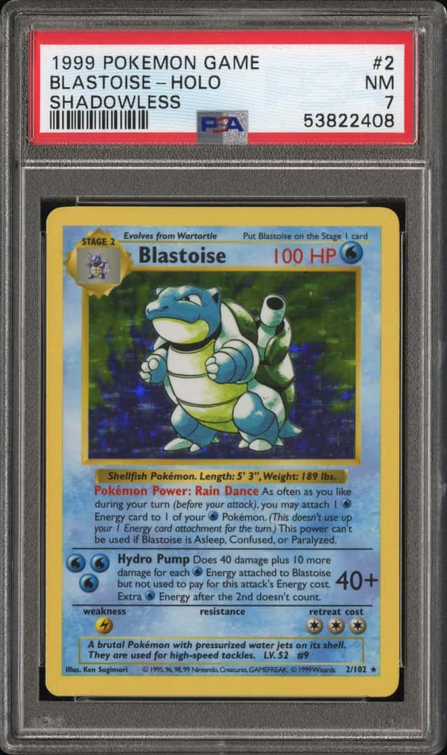 Pokémon 1999 Blastoise Shadowless Base Set Holo Rare PSA 7 2/102