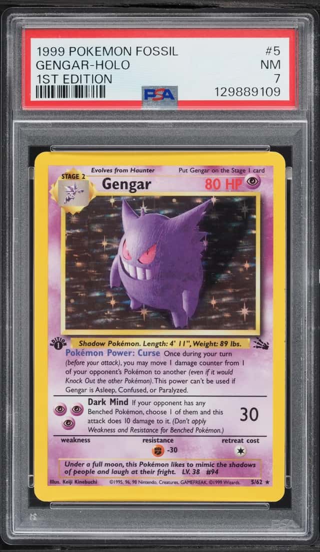 1999 Pokemon Fossil 1st Edition Holo Gengar #5 PSA 7 NRMT