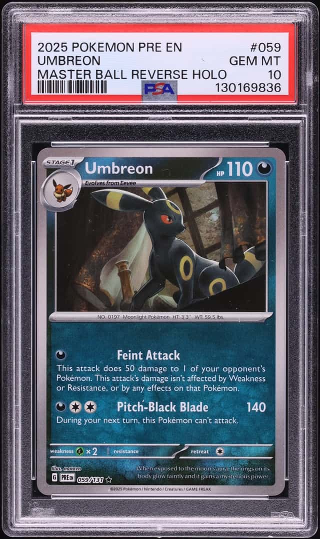 2025 Pokemon Scarlet & Violet Prismatic Evolutions Master Ball Reverse Holo Umbreon #59 PSA 10