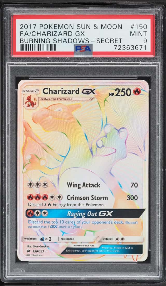 2017 Pokemon Sun & Moon Burning Shadows Rainbow Rare Charizard GX #150 PSA 9 MINT