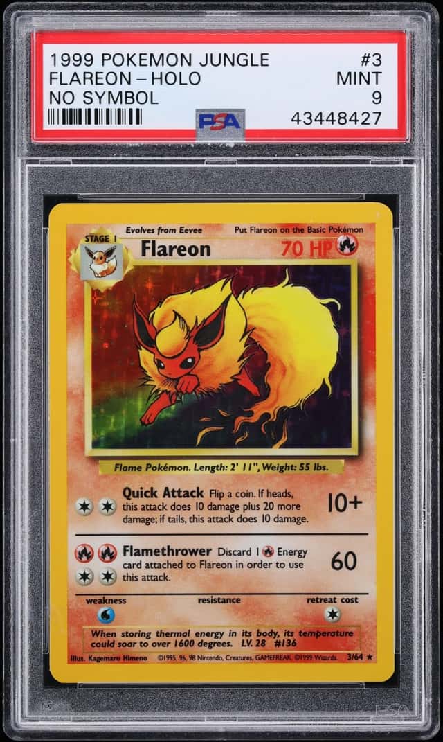1999 Pokemon Jungle No Symbol Holo Flareon #3 PSA 9 MINT