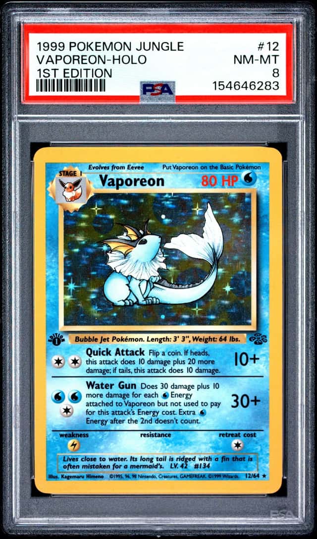 1999 POKEMON JUNGLE 1ST EDITION #12 VAPOREON-HOLO PSA 8