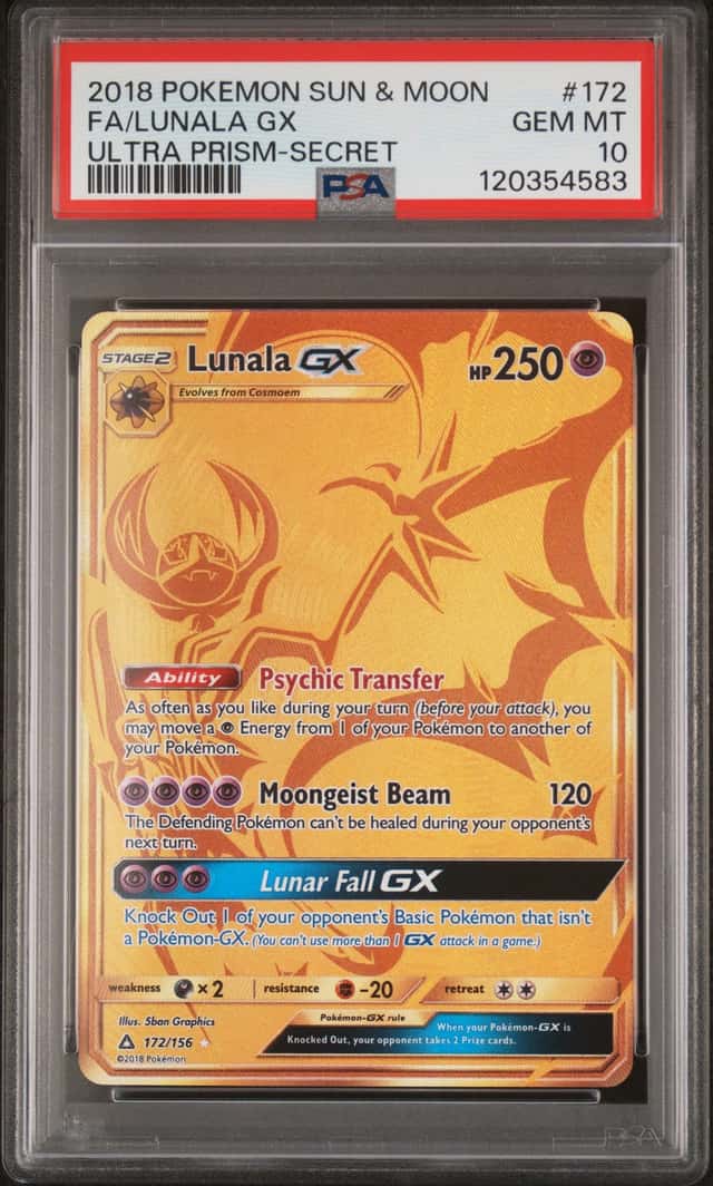 2018 POKEMON SUN & MOON ULTRA PRISM #172 FA/LUNALA GX ULTRA PRISM-SECRET PSA 10