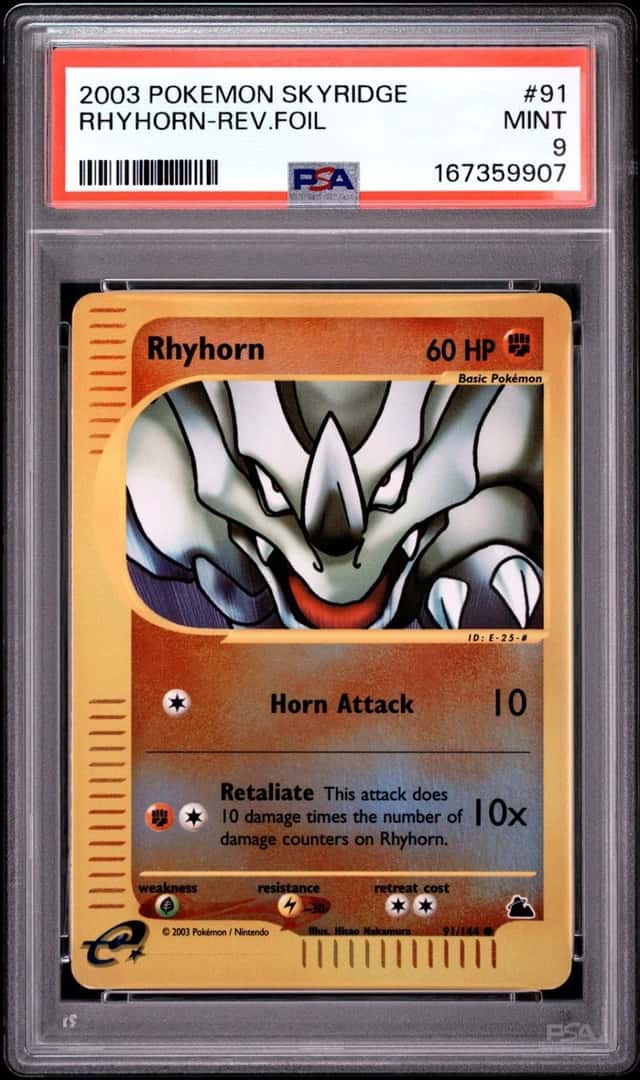 2003 POKEMON SKYRIDGE #91 RHYHORN-REVERSE FOIL PSA 9