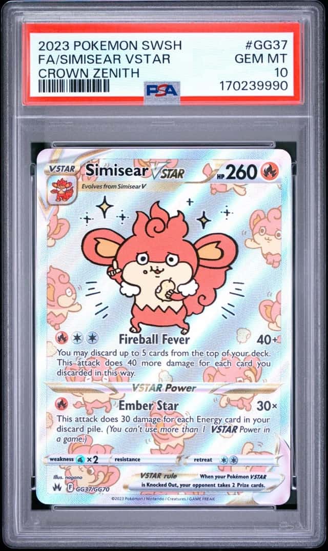 2023 POKEMON SWORD & SHIELD CROWN ZENITH #GG37 FULL ART/SIMISEAR VSTAR PSA 10