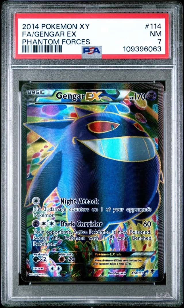 2014 POKEMON XY PHANTOM FORCES #114 FULL ART/GENGAR EX PSA 7
