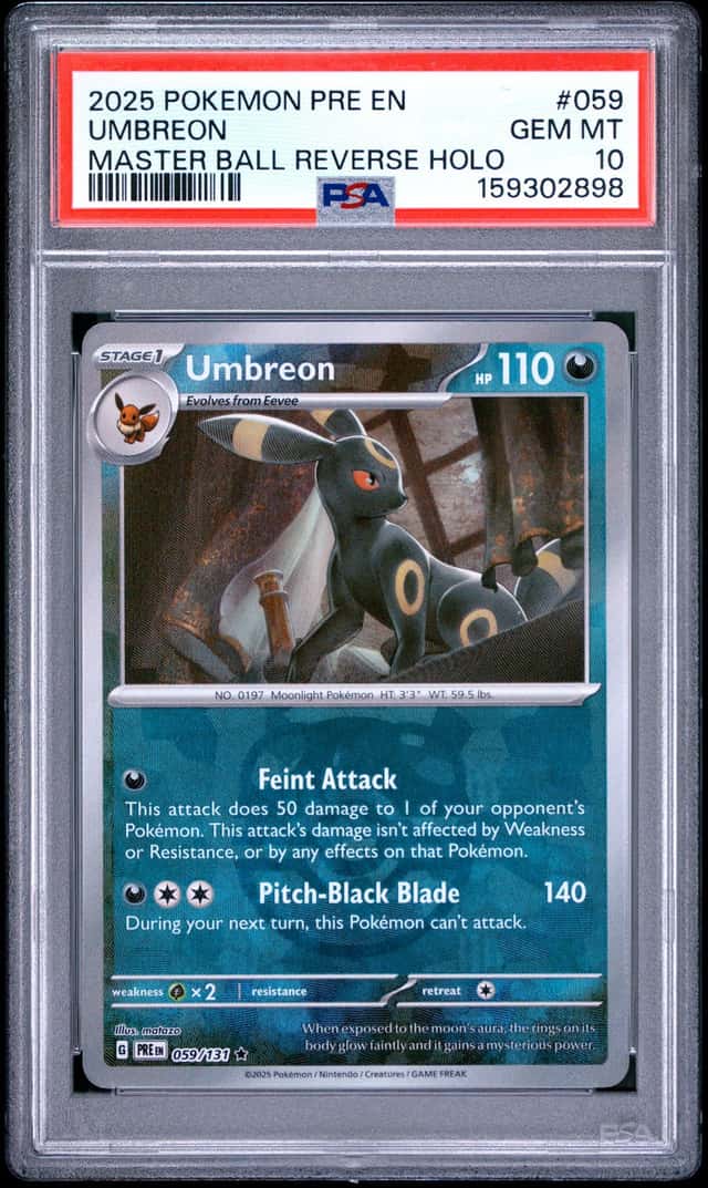 Pokemon TCG Umbreon 059/131 Sv: Prismatic Evolutions Master Ball Rev Holo PSA 10