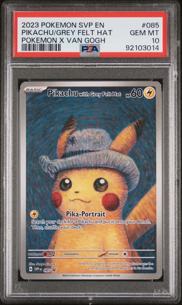 2023 Pokemon SV Black Star Promos Pikachu Van Gogh Grey Felt Hat #085 PSA 10