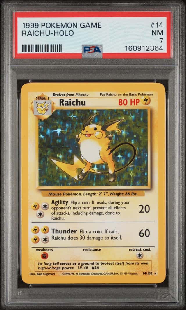 1999 Pokemon Unlimited Raichu Rare Holo #14/102 PSA 7