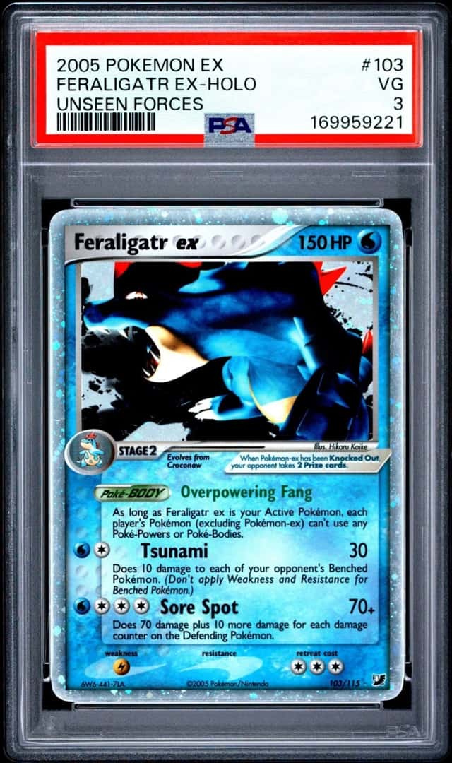 2005 POKEMON EX UNSEEN FORCES #103 FERALIGATR EX-HOLO PSA 3