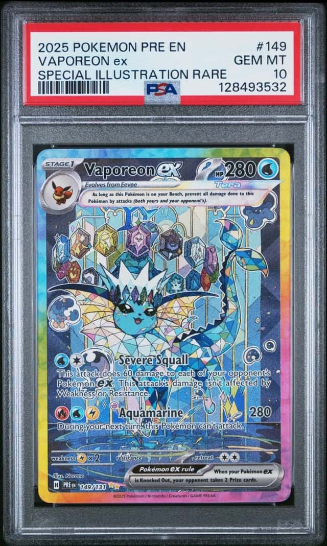 2025 POKEMON PRISMATIC EVOLUTIONS SPECIAL ILLUSTRATION RARE VAPOREON EX PSA 10