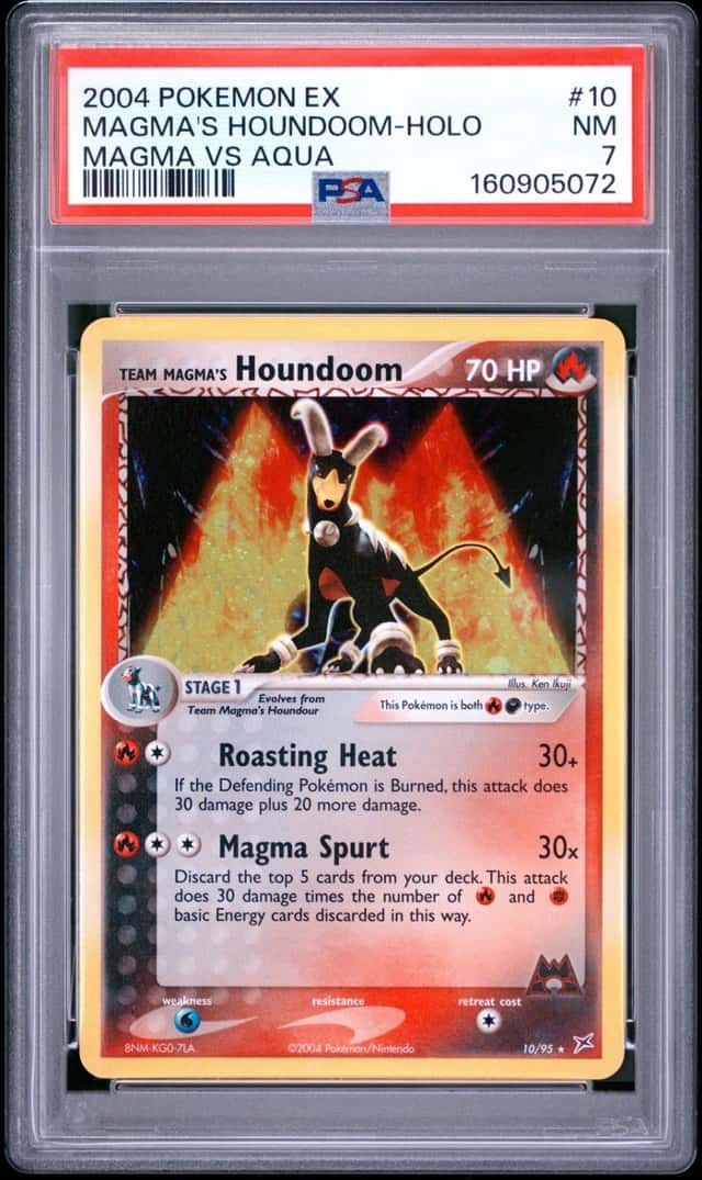 2004 POKEMON EX TEAM MAGMA VS TEAM AQUA #10 TEAM MAGMA'S HOUNDOOM-HOLO PSA 7