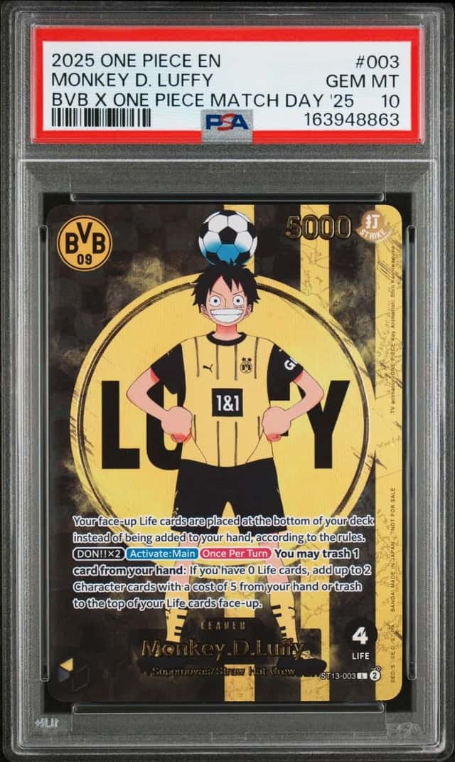 2025 ONE PIECE PROMOS BVB X ONE PIECE MATCH DAY 2025 #003 MONKEY D. LUFFY PSA 10