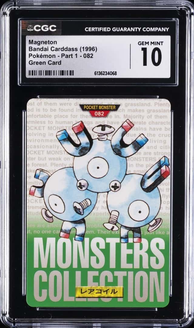 1996 POKEMON BANDAI CARDDASS GREEN CARD #82 MAGNETON CGC 10 GEM MINT