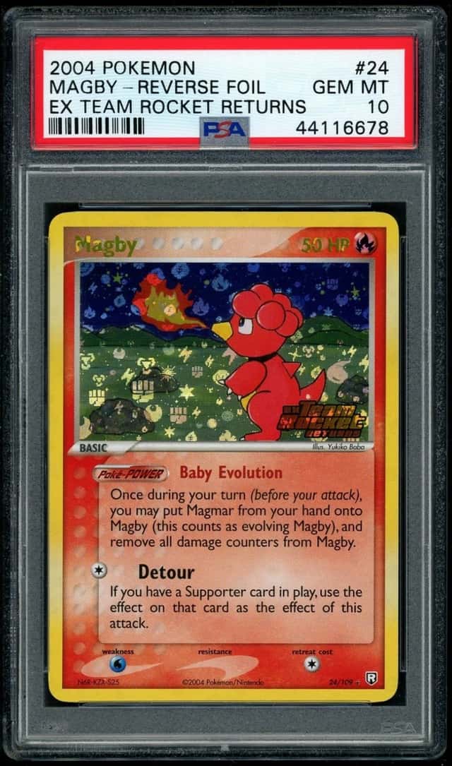 POKEMON MAGBY-REV.FOIL 2004 EX TEAM ROCKET RETURNS #24 PSA 10