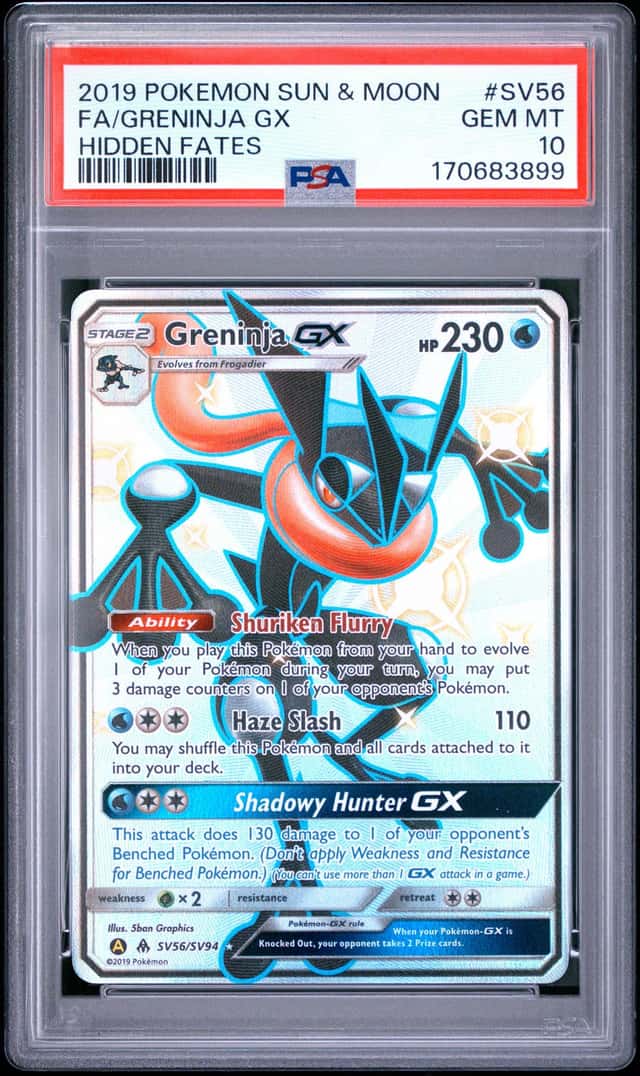 2019 POKEMON SUN & MOON HIDDEN FATES #SV56 FULL ART/GRENINJA GX PSA 10