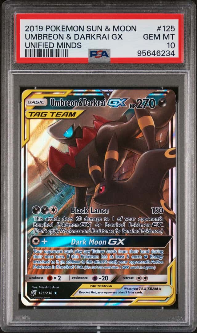 2019 Pokemon Sun & Moon Unified Minds Umbreon Darkrai Tag Team #125/236 PSA 10