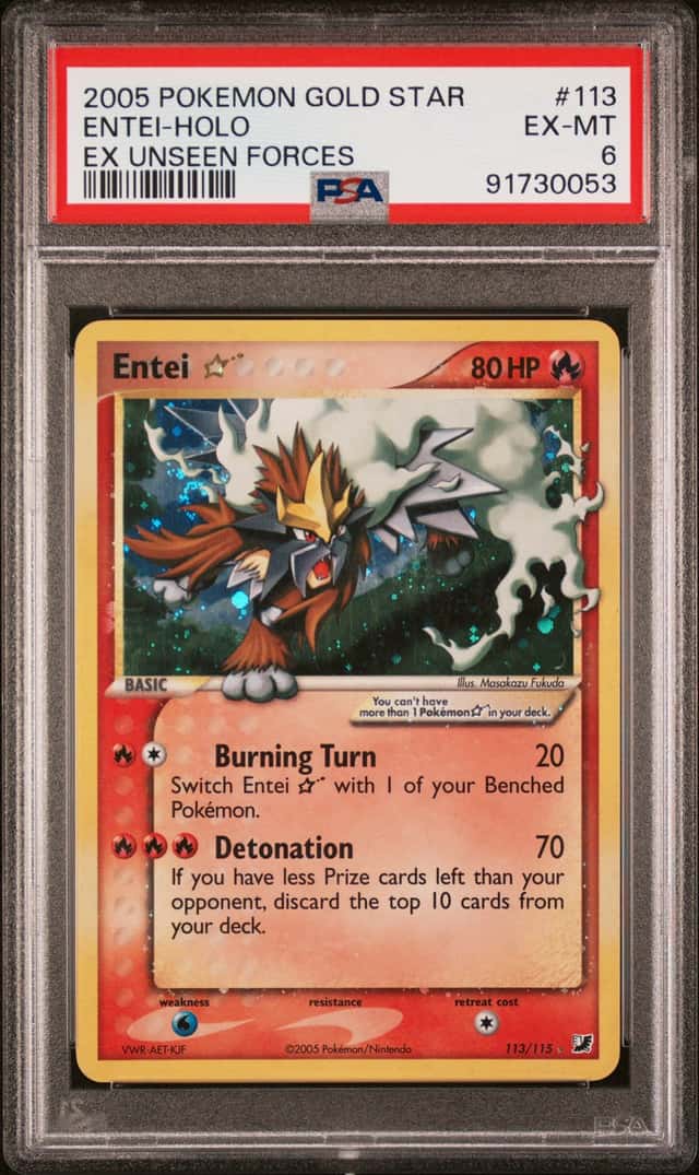 2005 Pokemon EX Unseen Forces Entei Gold Star #113 PSA 6 *SWIRL TOP LEFT*