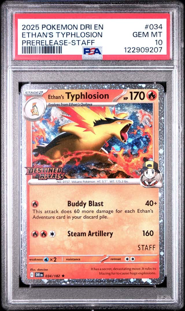 Pokemon Ethan's Typhlosion Destined Rivals 034/182 Prerelease Staff PSA 10
