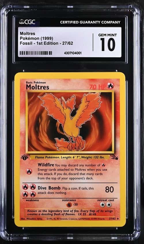 Pokemon CGC 10 Gem Mint 1st Ed. Fossil Rare Moltres 27/62