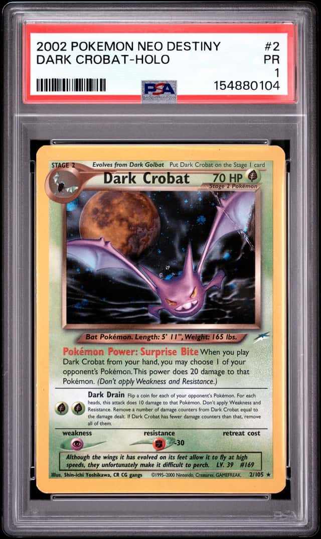 2002 Pokemon Neo Destiny 1st Edition Dark Crobat Holo Rare #2/105 PSA 1