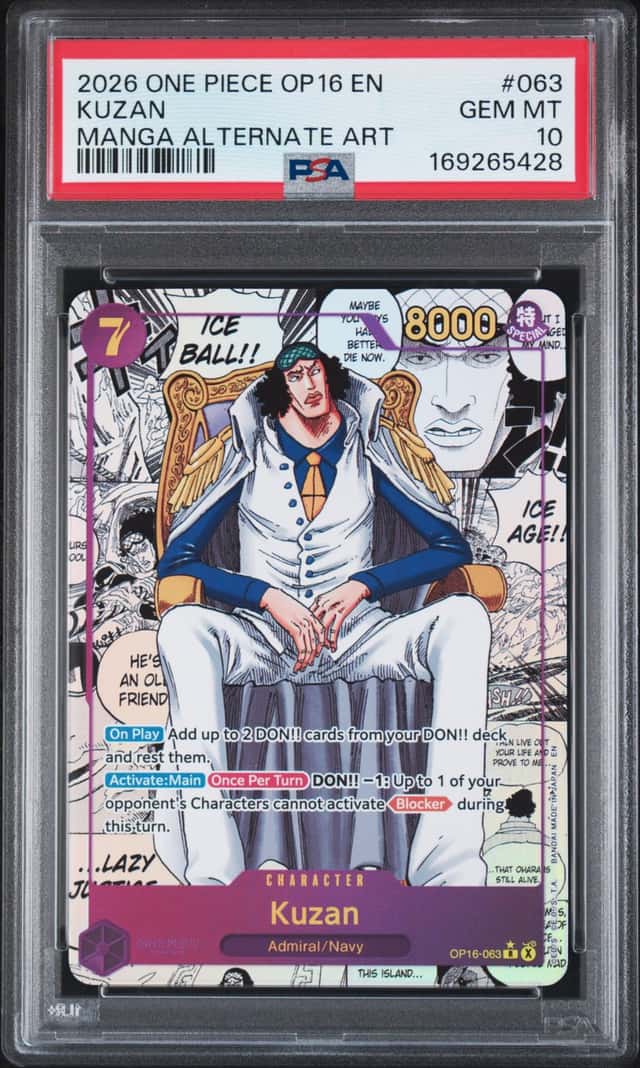 2026 ONE PIECE OP16-THE TIME OF BATTLE MANGA ALTERNATE ART #063 KUZAN PSA 10