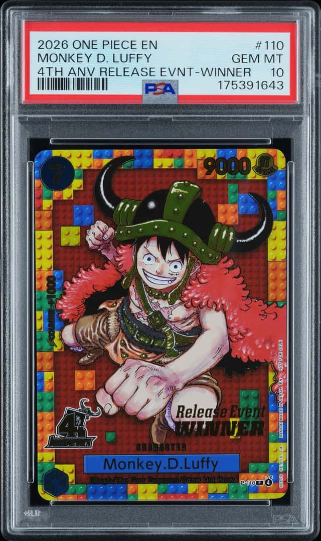2026 ONE PIECE PROMO MONKEY D. LUFFY 4TH ANNIVERSARY RELEASE WINNER PSA 10