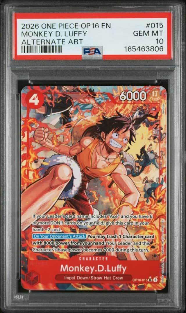 2026 ONE PIECE OP16-THE TIME OF BATTLE ALTERNATE ART #015 MONKEY D. LUFFY PSA 10