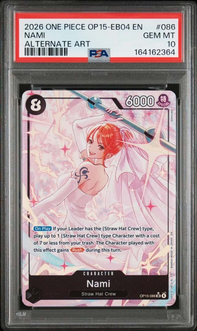 2026 ONE PIECE OP15-EB04-ADVENTURE ON KAMI'S ISLAND ALTERNATE ART NAMI PSA 10