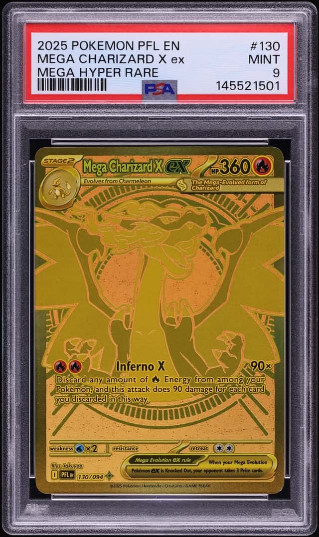 2025 Pokemon Mega Evolution Phantasmal Flames Gold Rare Mega Charizard X Ex #130 PSA 9 MINT