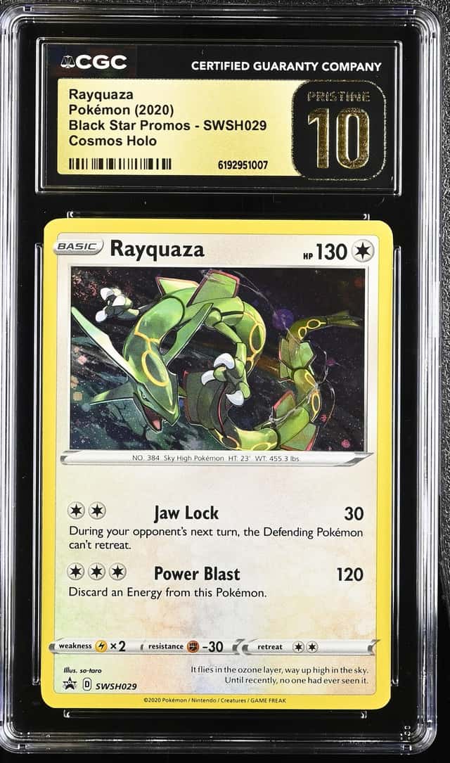 2020 Pokemon Sword & Shield Black Star Promo Cosmos Holo Rayquaza #SWSH029 CGC 10 PRISTINE