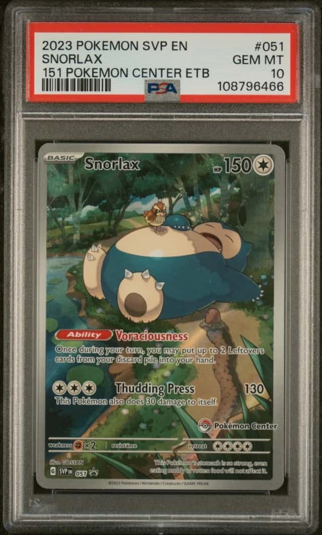 2023 POKEMON SNORLAX 151 POKE CTR ETB SVP EN BLACK STAR PROMO #051 PSA 10