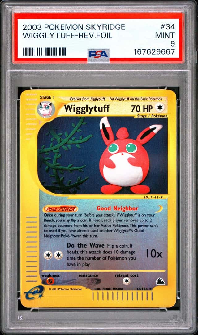 2003 POKEMON SKYRIDGE #34 WIGGLYTUFF-REVERSE FOIL PSA 9