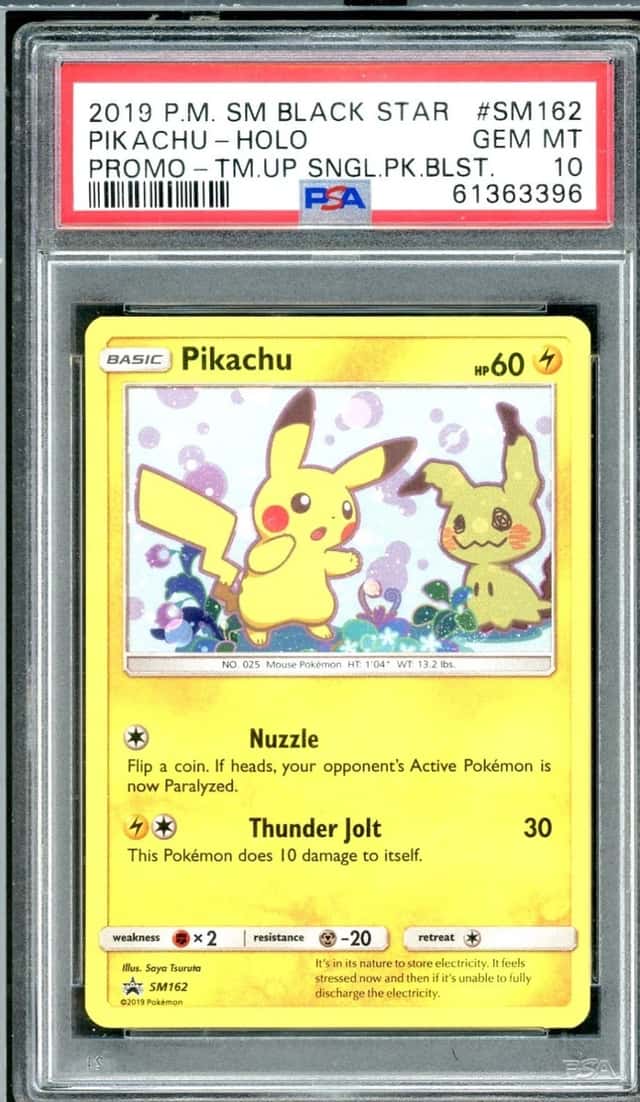 POKEMON PIKACHU 2019 SM BLACK STAR PROMO #SM162 TM.UP SNGL.PK.BLST. HOLO PSA 10