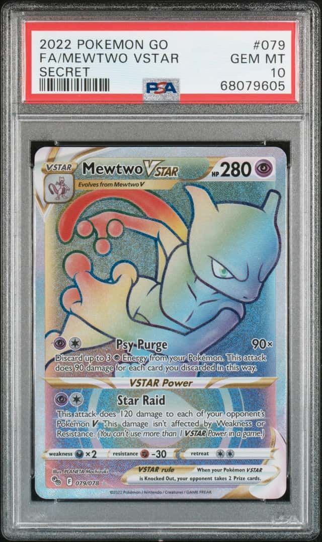 Pokémon Go Mewtwo VSTAR Holo Card 079/078 Secret, Gem Mint PSA 10