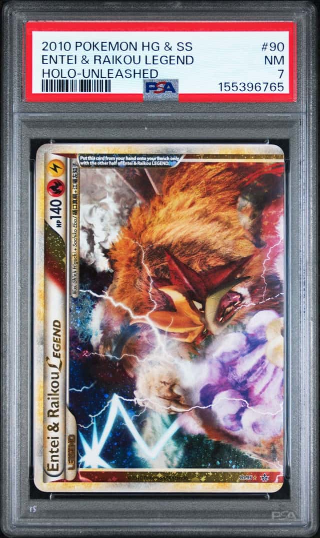 2010 Pokemon HG & SS Unleashed #90 Entei & Raikou Legend PSA 7 NM