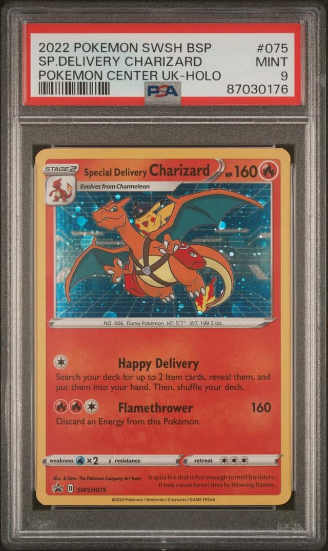 Pokemon Special Delivery Charizard Holo Swsh Promo 075 PM Center UK PSA 9