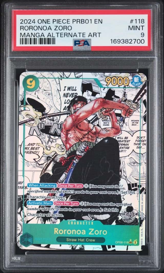 2024 ONE PIECE PRB01-MANGA ALT ART ONE PIECE CARD THE BEST- RORONOA ZORO PSA 9