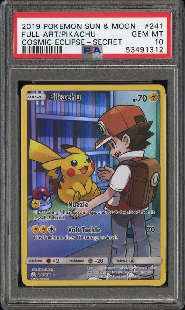 2019 POKEMON SUN & MOON COSMIC ECLIPSE SECRET #241 FULL ART/PIKACHU PSA 10