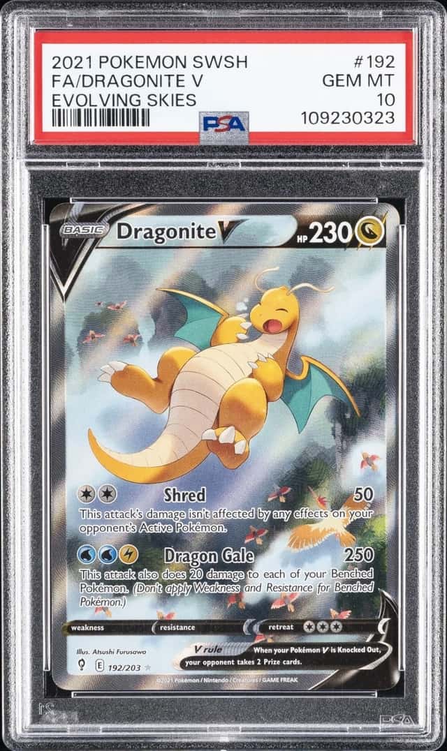 2021 POKEMON SWORD & SHIELD EVOLVING SKIES #192 FULL ART/DRAGONITE V PSA 10