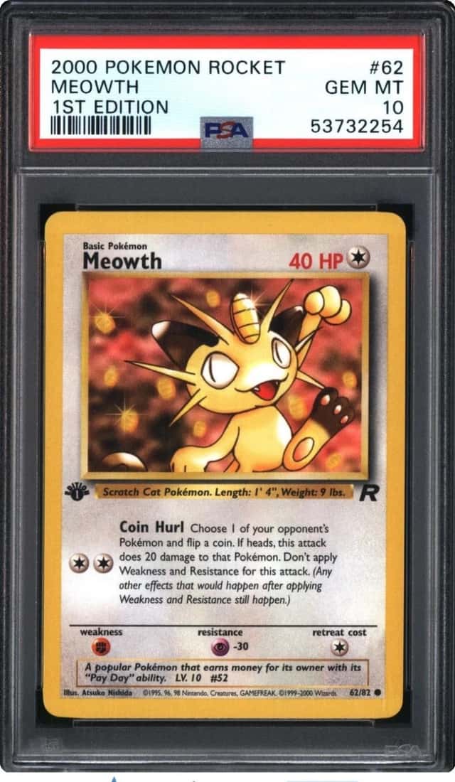 Pokemon 2000 Meowth 62/82 1st Edition Team Rocket GEM MINT PSA 10