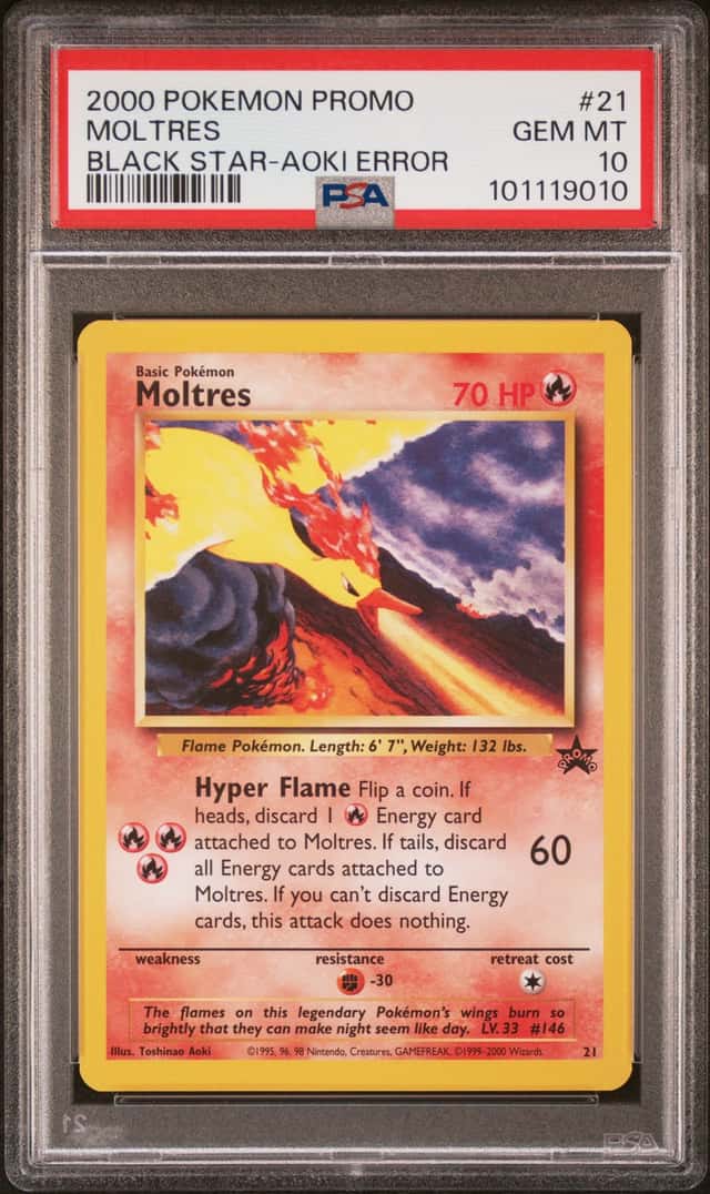 2000 POKEMON WIZARDS BLACK STAR PROMO #21 MOLTRES AOKI ERROR PSA 10