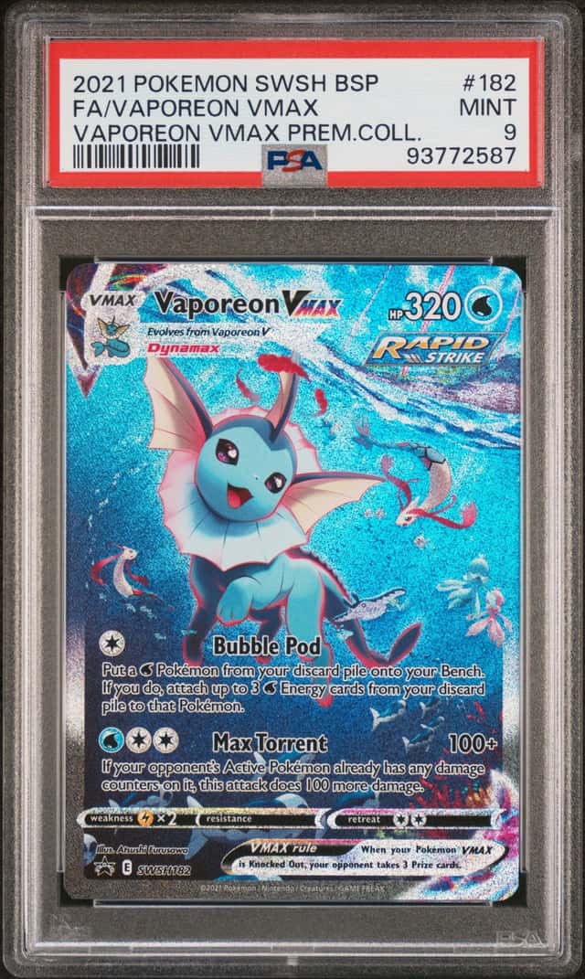 2021 POKEMON SWSH BS PROMO VAPOREON VMAX PREM COLL #SWSH182 VAPOREON VMAX PSA 9