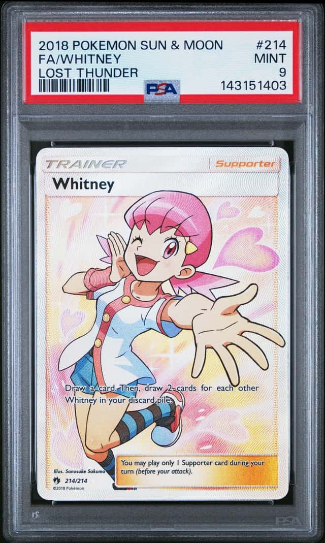 Pokemon 2018 SM Lost Thunder Whitney 214/214 Full Art Holo Ultra Rare PSA 9