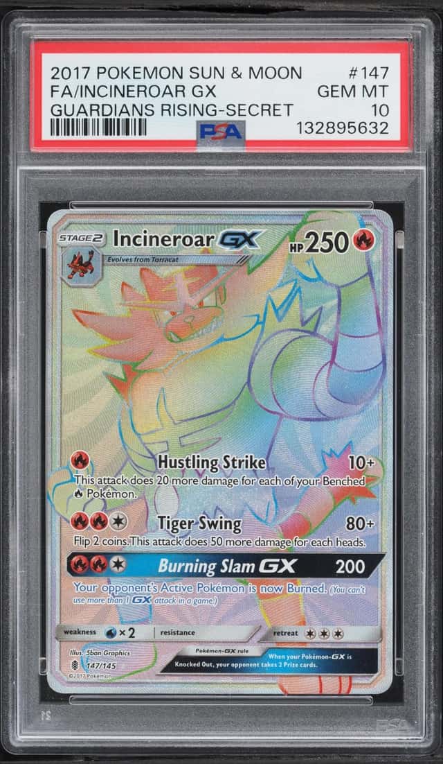 2017 Pokemon Sun & Moon Guardians Rising Rainbow Rare Incineroar GX #147 PSA 10 GEM MINT