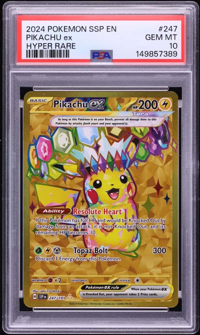 2024 Pokemon Scarlet & Violet Surging Sparks Gold Rare Pikachu Ex #247 PSA 10 GEM MINT