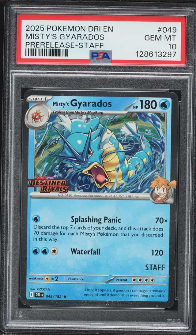 2025 Pokemon Scarlet & Violet Destined Rivals Prerelease Staff Misty's Gyarados #49 PSA 10 GEM