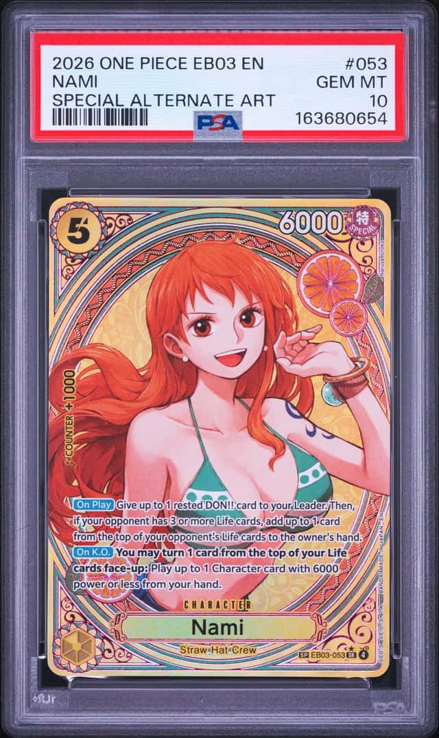 2026 One Piece Heroines Edition Nami Super Rare Special Alt Art #EB03-053 PSA 10